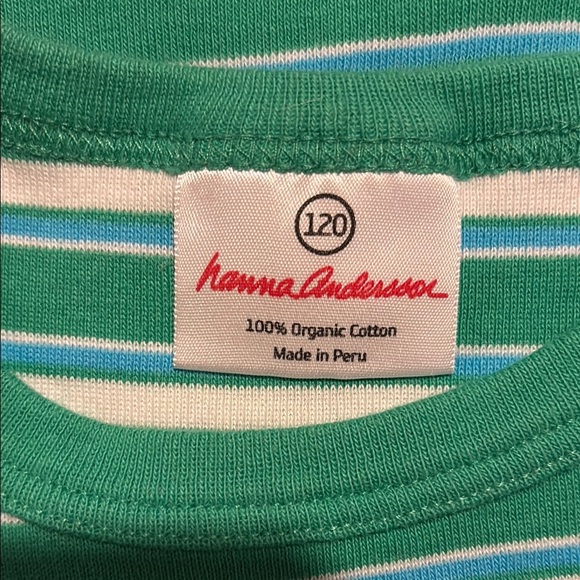 HANNA ANDERSSON BOYS TOP GREEN WHITE SHIRT TOPS SUMMER FALL CASUAL SIZE 6 7 120 - Picture 4 of 4